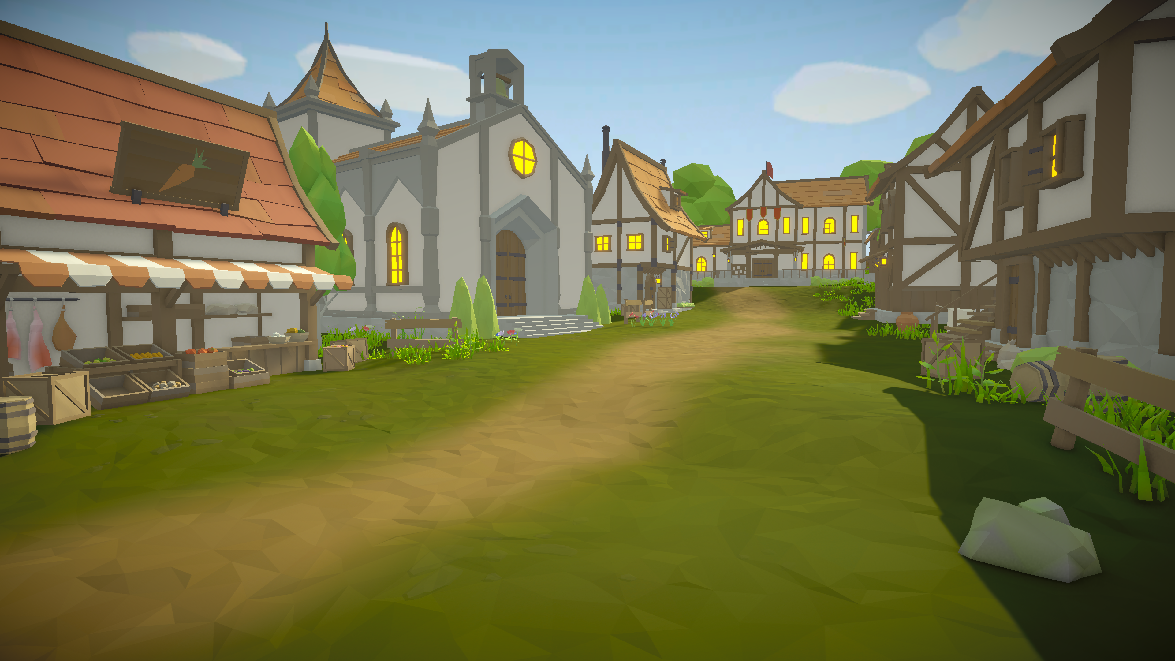 Stylized Unity terrain environment with low-poly vegetation